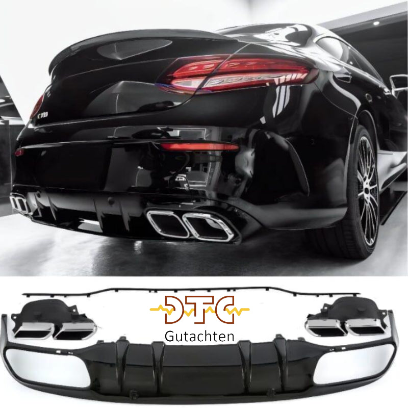 Mercedes C-Klasse C205 A205 Diffusor+ Auspuffblenden 2x2 (Chrom) AMG Optik